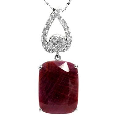 Sterling Silver 0.16ctw Diamonds & 11ctw Ruby Plated In 14k White Gold