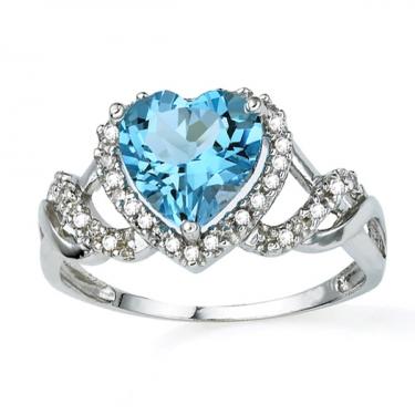 Gorgeous Heart 14k Diamond 2.7ct Swiss Blue Topaz Ring