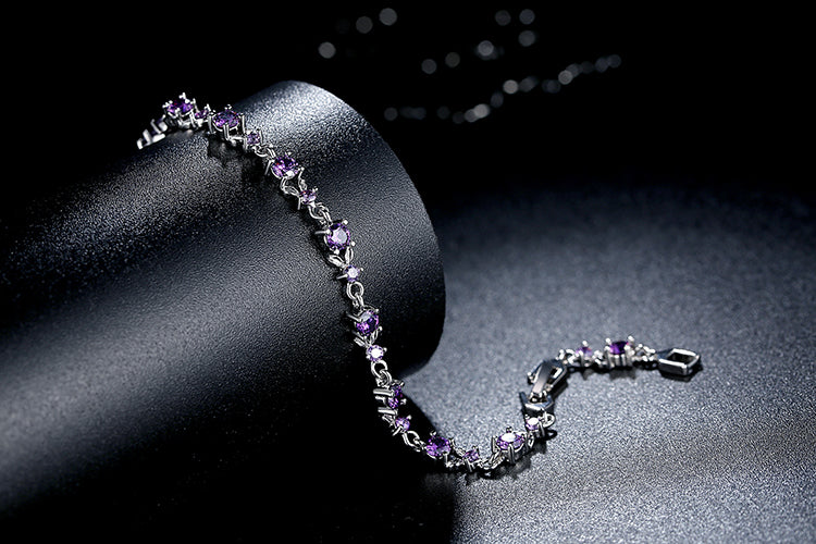 Elegant Purple Cubic Zirconia Link Bracelet