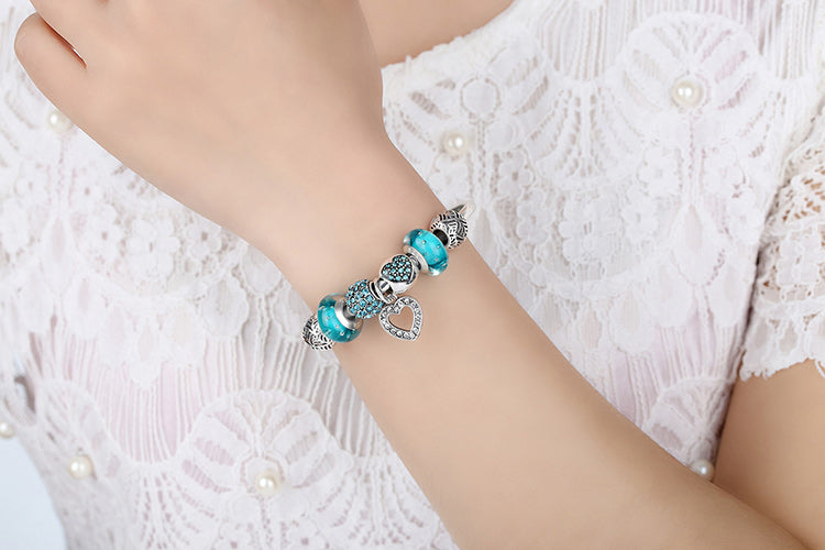 Ocean Heart Silver Charm Bracelet