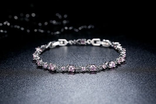Elegant Pink Cubic Zirconia Link Bracelet