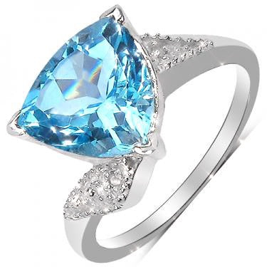 Stunning 14k Diamond & 3.5ct Trillion Cut Swiss Blue Topaz Ring